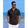 imageCOOFANDY Mens Linen Shirt Casual Short Sleeve Button Down Shirt Summer Beach Vacation Wedding WearBlack