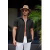 imageCOOFANDY Mens Linen Shirt Casual Short Sleeve Button Down Shirt Summer Beach Vacation Wedding WearBlack
