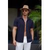 imageCOOFANDY Mens Linen Shirt Casual Short Sleeve Button Down Shirt Summer Beach Vacation Wedding WearBlueviolet