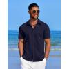 imageCOOFANDY Mens Linen Shirt Casual Short Sleeve Button Down Shirt Summer Beach Vacation Wedding WearBlueviolet