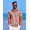 imageCOOFANDY Mens Linen Shirt Casual Short Sleeve Button Down Shirt Summer Beach Vacation Wedding WearDusty Rose