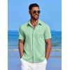 imageCOOFANDY Mens Linen Shirt Casual Short Sleeve Button Down Shirt Summer Beach Vacation Wedding WearIce Green