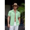 imageCOOFANDY Mens Linen Shirt Casual Short Sleeve Button Down Shirt Summer Beach Vacation Wedding WearIce Green