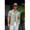 imageCOOFANDY Mens Linen Shirt Casual Short Sleeve Button Down Shirt Summer Beach Vacation Wedding WearLight Green