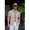 imageCOOFANDY Mens Linen Shirt Casual Short Sleeve Button Down Shirt Summer Beach Vacation Wedding WearLight Grey