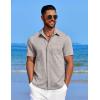 imageCOOFANDY Mens Linen Shirt Casual Short Sleeve Button Down Shirt Summer Beach Vacation Wedding WearLight Grey