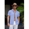 imageCOOFANDY Mens Linen Shirt Casual Short Sleeve Button Down Shirt Summer Beach Vacation Wedding WearOcean Blue
