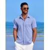 imageCOOFANDY Mens Linen Shirt Casual Short Sleeve Button Down Shirt Summer Beach Vacation Wedding WearOcean Blue