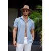 imageCOOFANDY Mens Linen Shirt Casual Short Sleeve Button Down Shirt Summer Beach Vacation Wedding WearSky Blue