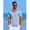 imageCOOFANDY Mens Linen Shirt Casual Short Sleeve Button Down Shirt Summer Beach Vacation Wedding WearSky Blue