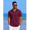 imageCOOFANDY Mens Linen Shirt Casual Short Sleeve Button Down Shirt Summer Beach Vacation Wedding WearWine Red