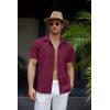 imageCOOFANDY Mens Linen Shirt Casual Short Sleeve Button Down Shirt Summer Beach Vacation Wedding WearWine Red