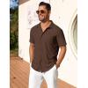 imageCOOFANDY Mens Short Sleeve Button Down Shirt Casual Summer Beach Shirts Waffle Knit Shirt Wrinkle Free Untucked ShirtBrown