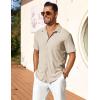 imageCOOFANDY Mens Short Sleeve Button Down Shirt Casual Summer Beach Shirts Waffle Knit Shirt Wrinkle Free Untucked ShirtLight Khaki