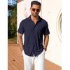 imageCOOFANDY Mens Short Sleeve Button Down Shirt Casual Summer Beach Shirts Waffle Knit Shirt Wrinkle Free Untucked ShirtNavy Blue