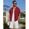 imageCOOFANDY Mens Short Sleeve Button Down Shirt Casual Summer Beach Shirts Waffle Knit Shirt Wrinkle Free Untucked ShirtWine Red