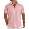 imageCOOFANDY Mens Button Down Shirt Short Sleeve Casual Shirts Beach Summer Linen Shirts Wedding Vacation ShirtPink