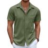 imageCOOFANDY Mens Linen Shirt Casual Short Sleeve Button Down Shirt Summer Beach Vacation Wedding WearArmy Green