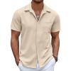 imageCOOFANDY Mens Linen Shirt Casual Short Sleeve Button Down Shirt Summer Beach Vacation Wedding WearBeige