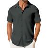 imageCOOFANDY Mens Short Sleeve Button Down Shirt Casual Summer Beach Shirts Waffle Knit Shirt Wrinkle Free Untucked ShirtDark Grey