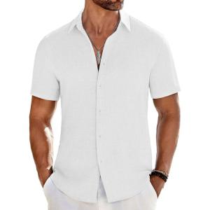imageCOOFANDY Mens Casual Button Down Shirts Short Sleeve Textured Summer Beach ShirtWhite