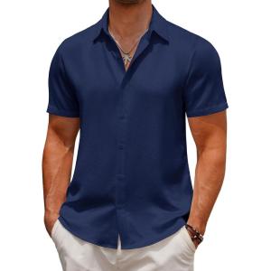 imageCOOFANDY Mens Casual Button Down Short Sleeve Shirts Summer Beach Wedding Shirt Vacation Cotton ShirtsBlackberry