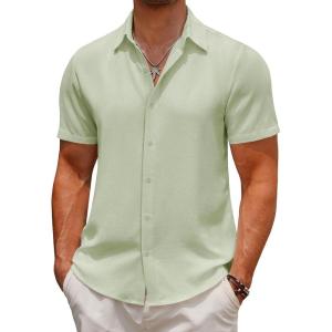 imageCOOFANDY Mens Casual Button Down Short Sleeve Shirts Summer Beach Wedding Shirt Vacation Cotton ShirtsLight Green