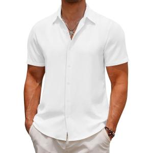 imageCOOFANDY Mens Casual Button Down Short Sleeve Shirts Summer Beach Wedding Shirt Vacation Cotton ShirtsWhite