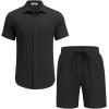 imageCOOFANDY Mens Beach Outfits 2 Piece Sets Casual Short Sleeve Button Down Summer Textured ShirtBlack
