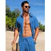 imageCOOFANDY Mens Beach Outfits 2 Piece Sets Casual Short Sleeve Button Down Summer Textured ShirtBlue
