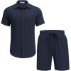 imageCOOFANDY Mens Beach Outfits 2 Piece Sets Casual Short Sleeve Button Down Summer Textured ShirtBlue Purple