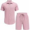 imageCOOFANDY Mens Beach Outfits 2 Piece Sets Casual Short Sleeve Button Down Summer Textured ShirtDark Pink