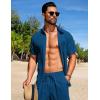 imageCOOFANDY Mens Beach Outfits 2 Piece Sets Casual Short Sleeve Button Down Summer Textured ShirtDeep Blue
