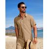 imageCOOFANDY Mens Beach Outfits 2 Piece Sets Casual Short Sleeve Button Down Summer Textured ShirtKhaki