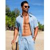 imageCOOFANDY Mens Beach Outfits 2 Piece Sets Casual Short Sleeve Button Down Summer Textured ShirtLight Blue