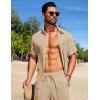 imageCOOFANDY Mens Beach Outfits 2 Piece Sets Casual Short Sleeve Button Down Summer Textured ShirtLight Brown