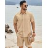 imageCOOFANDY Mens Beach Outfits 2 Piece Sets Casual Short Sleeve Button Down Summer Textured ShirtLight Brown