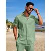 imageCOOFANDY Mens Beach Outfits 2 Piece Sets Casual Short Sleeve Button Down Summer Textured ShirtLight Green
