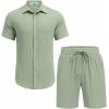 imageCOOFANDY Mens Beach Outfits 2 Piece Sets Casual Short Sleeve Button Down Summer Textured ShirtLight Green
