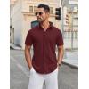 imageCOOFANDY Mens Casual Shirts Short Sleeve Button Down Shirt Wrinkle Free Summer ShirtWine Red