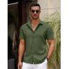 imageCOOFANDY Mens Casual Summer Beach Shirt Button Down Short Sleeve Shirts Vacation Shirt Cotton Linen ShirtsArmy Green