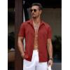 imageCOOFANDY Mens Casual Summer Beach Shirt Button Down Short Sleeve Shirts Vacation Shirt Cotton Linen ShirtsClaret