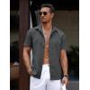 imageCOOFANDY Mens Casual Summer Beach Shirt Button Down Short Sleeve Shirts Vacation Shirt Cotton Linen ShirtsDark Gray