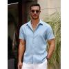 imageCOOFANDY Mens Casual Summer Beach Shirt Button Down Short Sleeve Shirts Vacation Shirt Cotton Linen ShirtsLight Blue