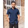 imageCOOFANDY Mens Short Sleeve Dress Shirts Stain Shield Button Down Shirt for Summer Business Wedding PartyDark Blue