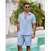 imageCOOFANDY Mens Summer Beach 2 Piece Outfits Casual Vacation Cotton Linen Yoga Matching Set Short Sleeve Shirt and ShortsAngel Falls
