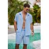imageCOOFANDY Mens Summer Beach 2 Piece Outfits Casual Vacation Cotton Linen Yoga Matching Set Short Sleeve Shirt and ShortsAngel Falls