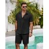 imageCOOFANDY Mens Summer Beach 2 Piece Outfits Casual Vacation Cotton Linen Yoga Matching Set Short Sleeve Shirt and ShortsBlack