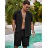 imageCOOFANDY Mens Summer Beach 2 Piece Outfits Casual Vacation Cotton Linen Yoga Matching Set Short Sleeve Shirt and ShortsBlack