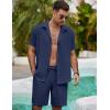imageCOOFANDY Mens Summer Beach 2 Piece Outfits Casual Vacation Cotton Linen Yoga Matching Set Short Sleeve Shirt and ShortsBlack Iris